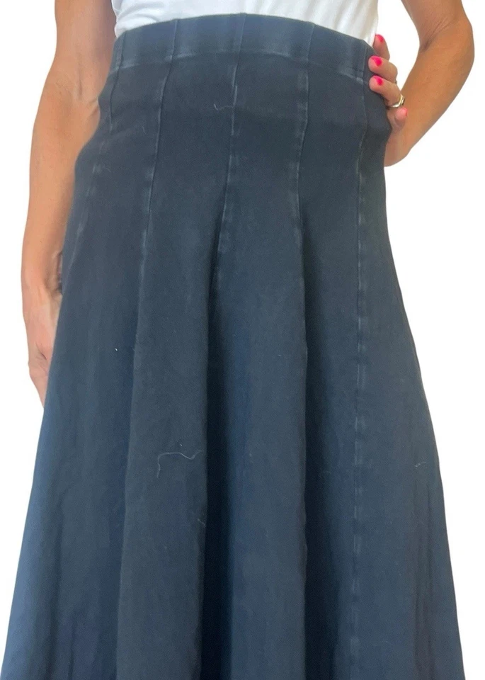 HARD TAIL FOREVER WOMEN'S BLACK PULL ON PANEL SWING FLARE MIDI SKIRT W-697 S - Image 4 of 4