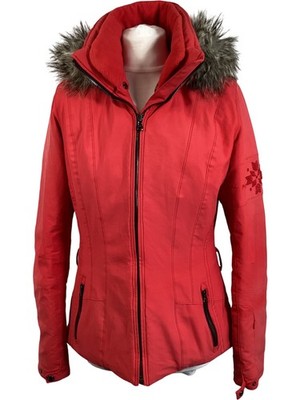 Poivre Blanc Ski Jacket Red Fur Hooded Insulated Winter Size M