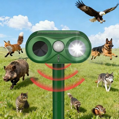 1* Ultrasonic Solar Animal Repeller, Motion Sensor Cat Deer Deterrent