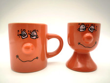 Vintage Kinder Frühstücksset Tasse & Eierbecher Gesicht Keramik Funny Face