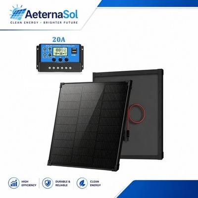 50W 12V Monocrystalline Solar Panel Kit Off-Grid Battery Power RV Home Boat US