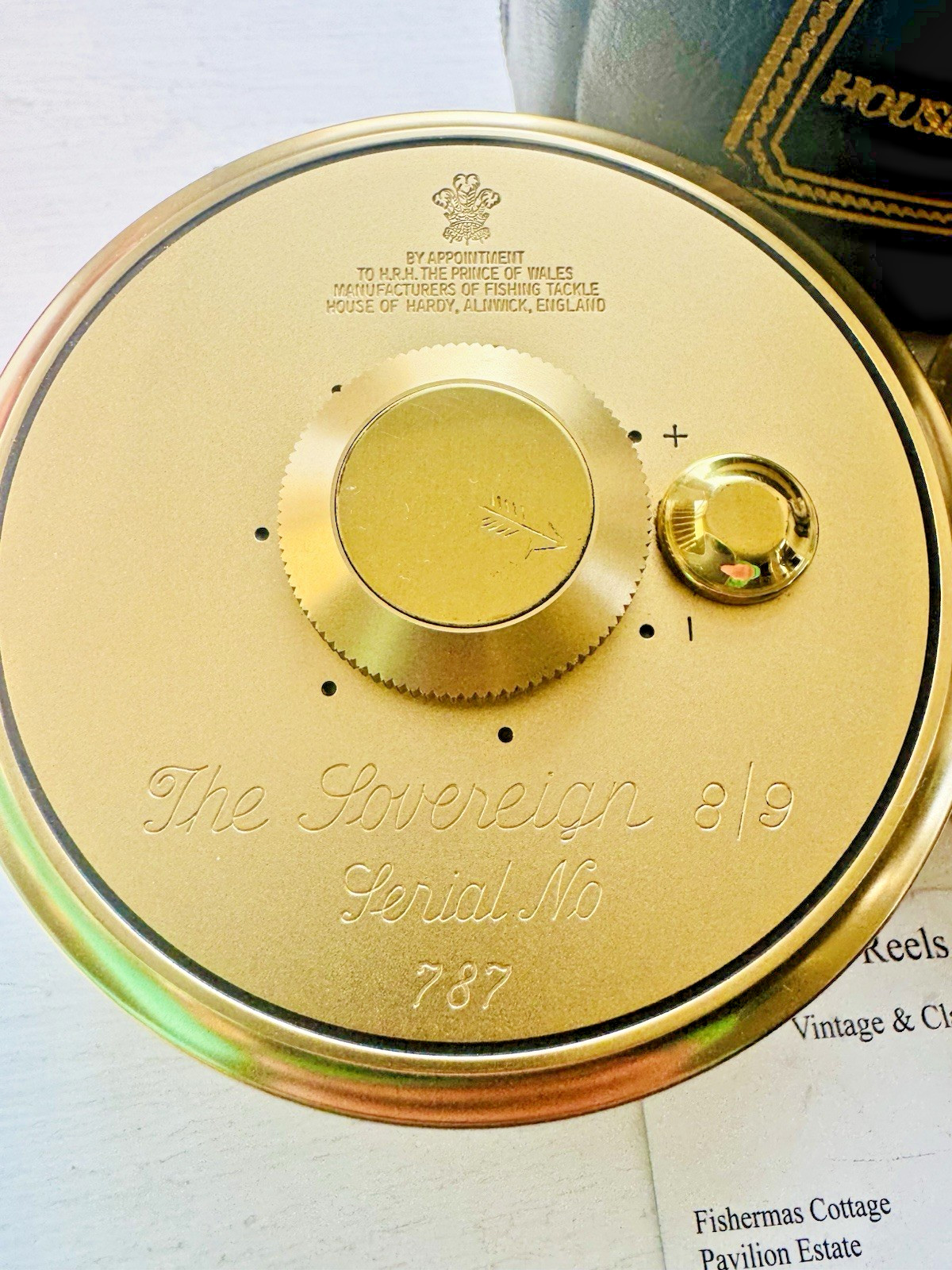Vintage Hardy Gold Sovereign 8/9 Fly Reel with Spool Floating Line & Case