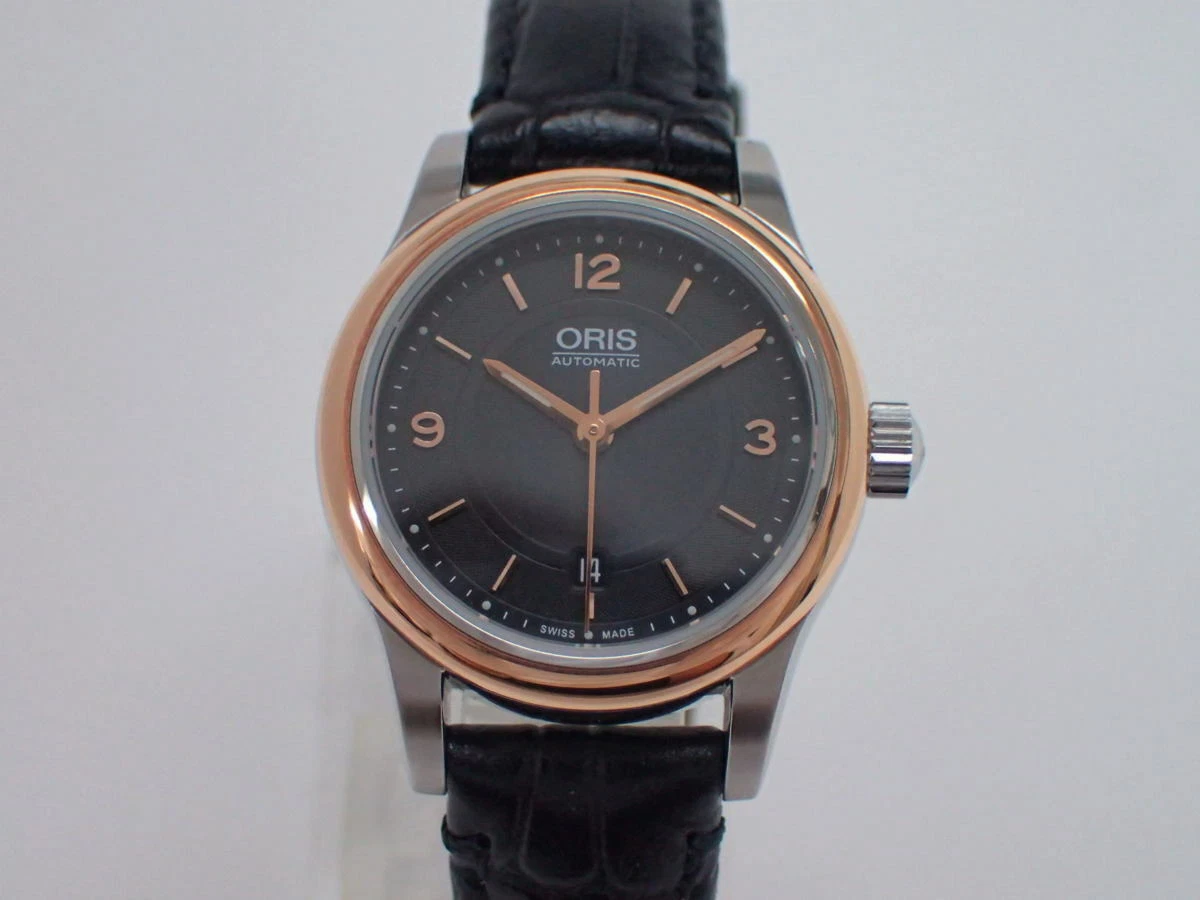 ORIS Classic 7650 43 Automatic Black Dial Rose Gold Plated Leather