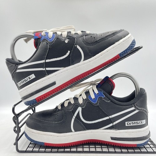 NIKE AIR FORCE 1 REACT BLACK TRAINERS SIZE UK 4 GYM RED LEATHER BLUE CT5117-002 - Picture 2 of 8