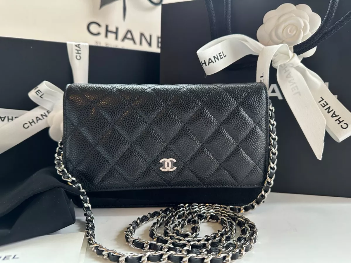 New CHANEL 2023 Wallet on Chain Caviar Leather Black WOC Bag SILVER HW  MICROCHIP