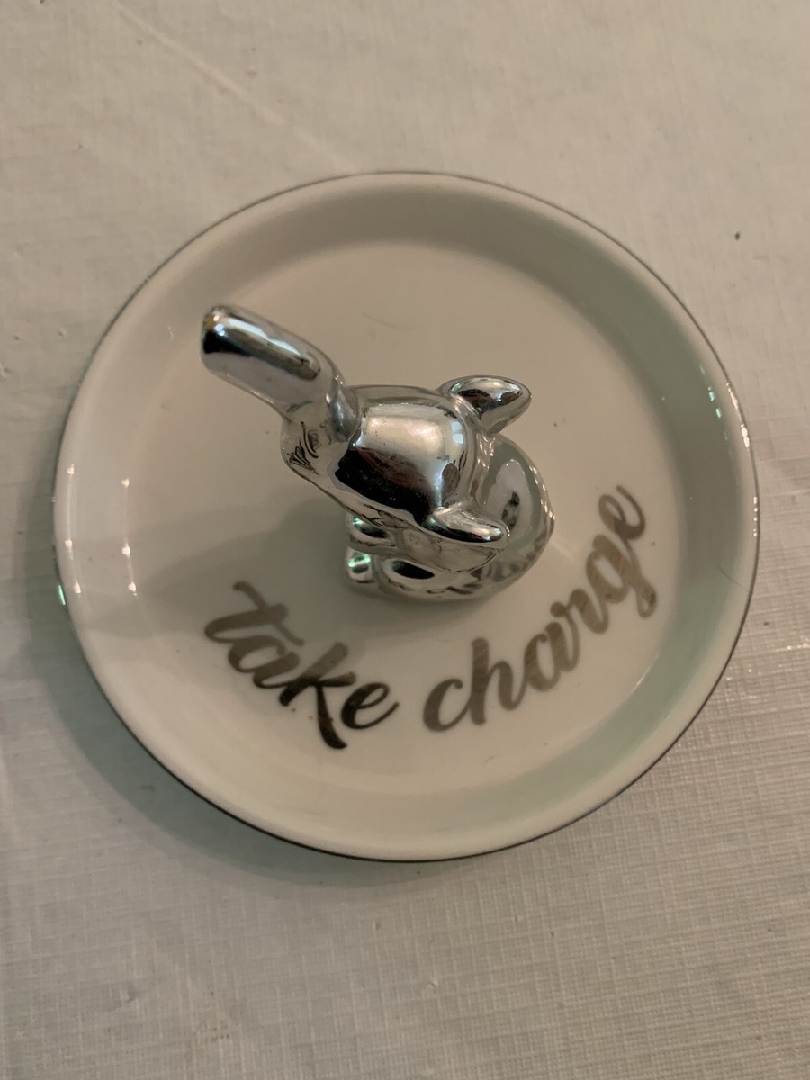 Baby Elephant Ring Holder Jewelry Dish Trinket Tray Silver White