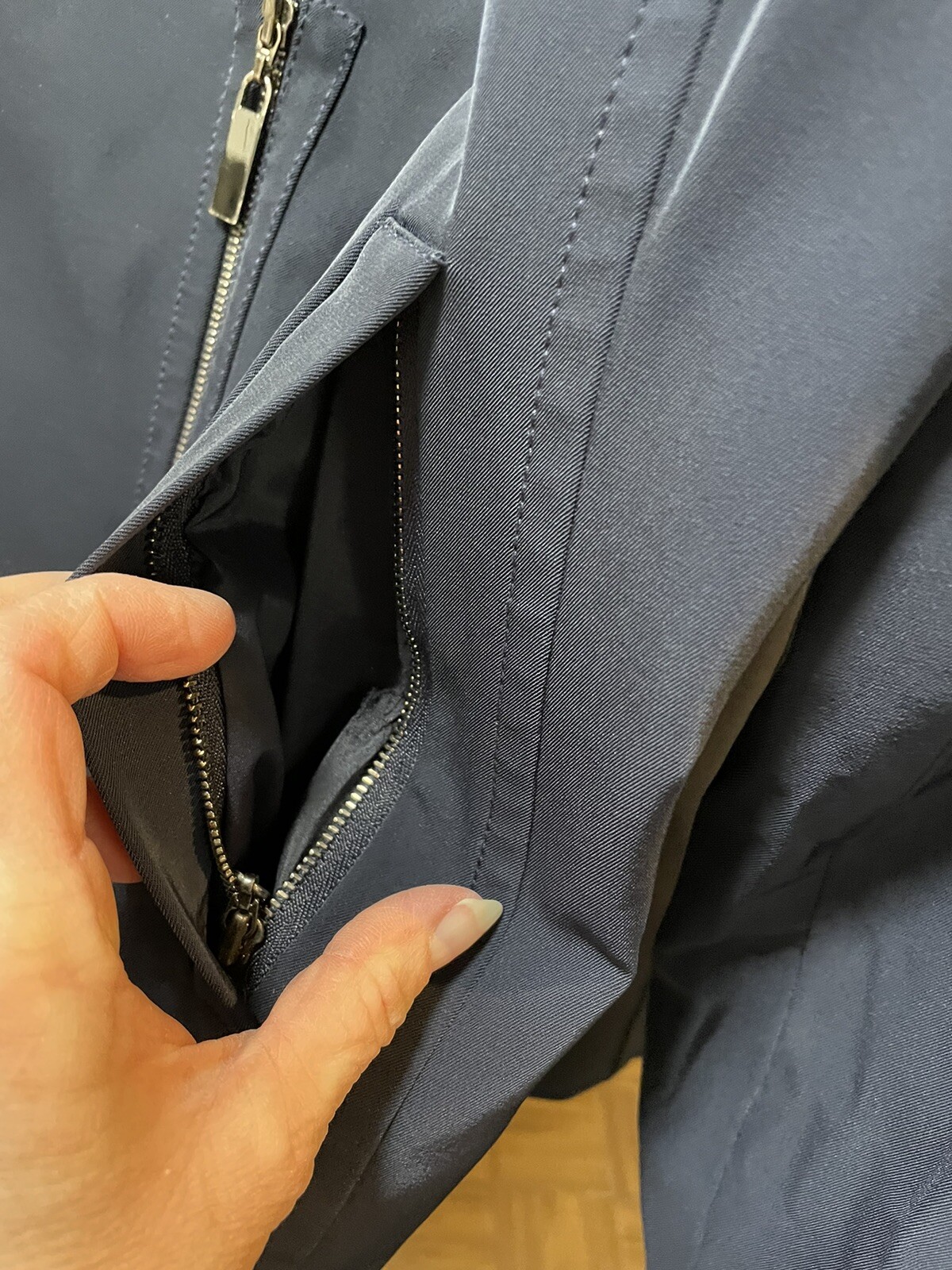 Elana by Tanner navy blue zip jacket blazer zip pockets & sleeves size 16 lined