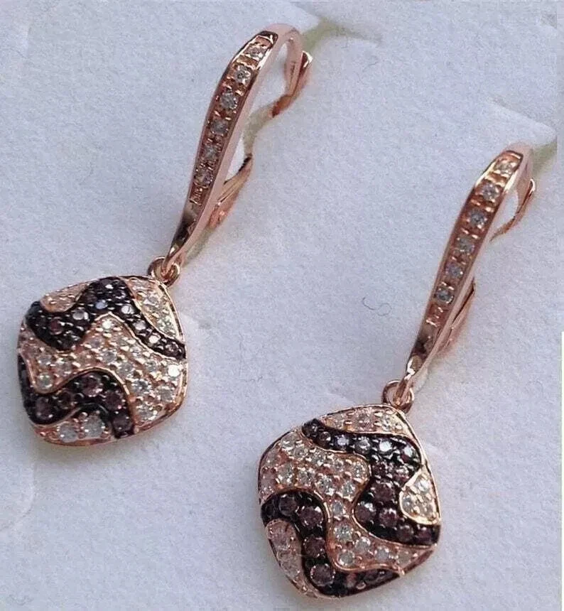 Покрытые розовым золотом серьги-подвески из дымчатого кварца круглой огранки 2 карата 14 карат - Изображение 2 из 4