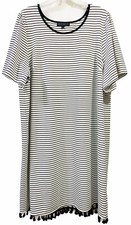 Eloquii Shift Dress Women's Plus Size 22/24 Striped Black White Tassel Hem S/S