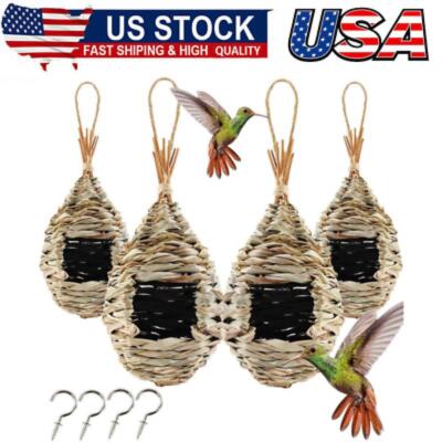 4PCS 9.2 x 4 Inches Hand Woven Hummingbird House,Bird Hut and Hummingbird Houses