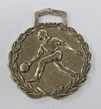 Vintage Men's Bowling Medal Badge Award Gold Tone W/ Wreath Border OT-38