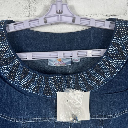 Quacker Factory Embellished Rhinestone Button Front LS Denim Jacket Size 3X - Picture 9 of 17