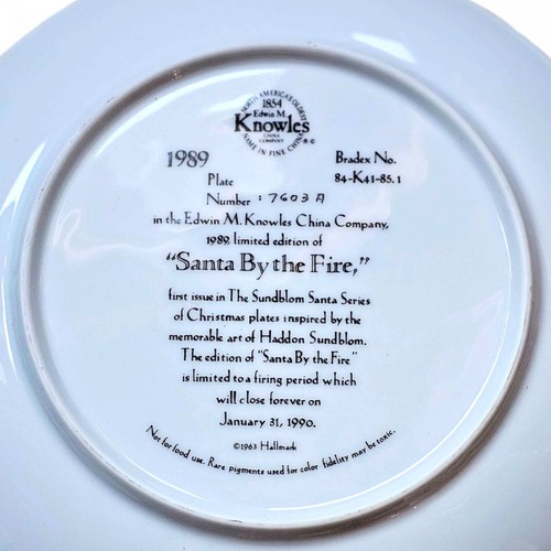 Santa By The Fire 1st Issue Plate Sundblom Santa Series Edwin Knowles 1989 COA - Picture 3 of 7