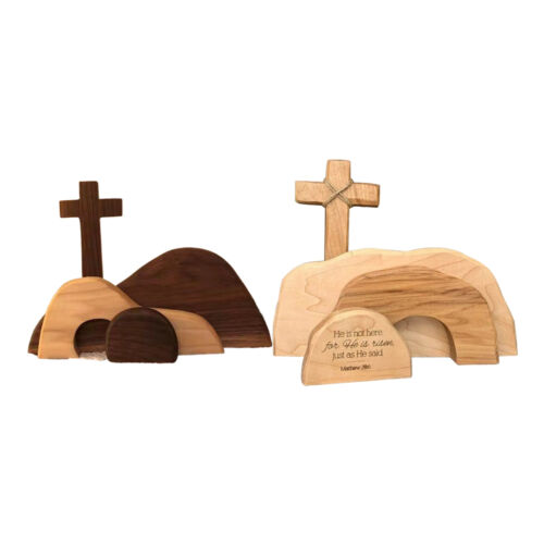 Easter Resurrection Scene Set Jesus Nativity Scene Wooden Cross Empty Tomb Decor
