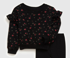 NEW 30 GAP Toddler Girls Black Floral Print Ruffle Sweatshirt Sz 3T No Pants