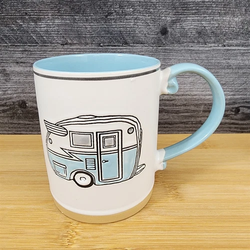 Camper Trailer Vintage RV Coffee Mug by Blue Sky 16 oz Ceramic Embossed Tea Cup