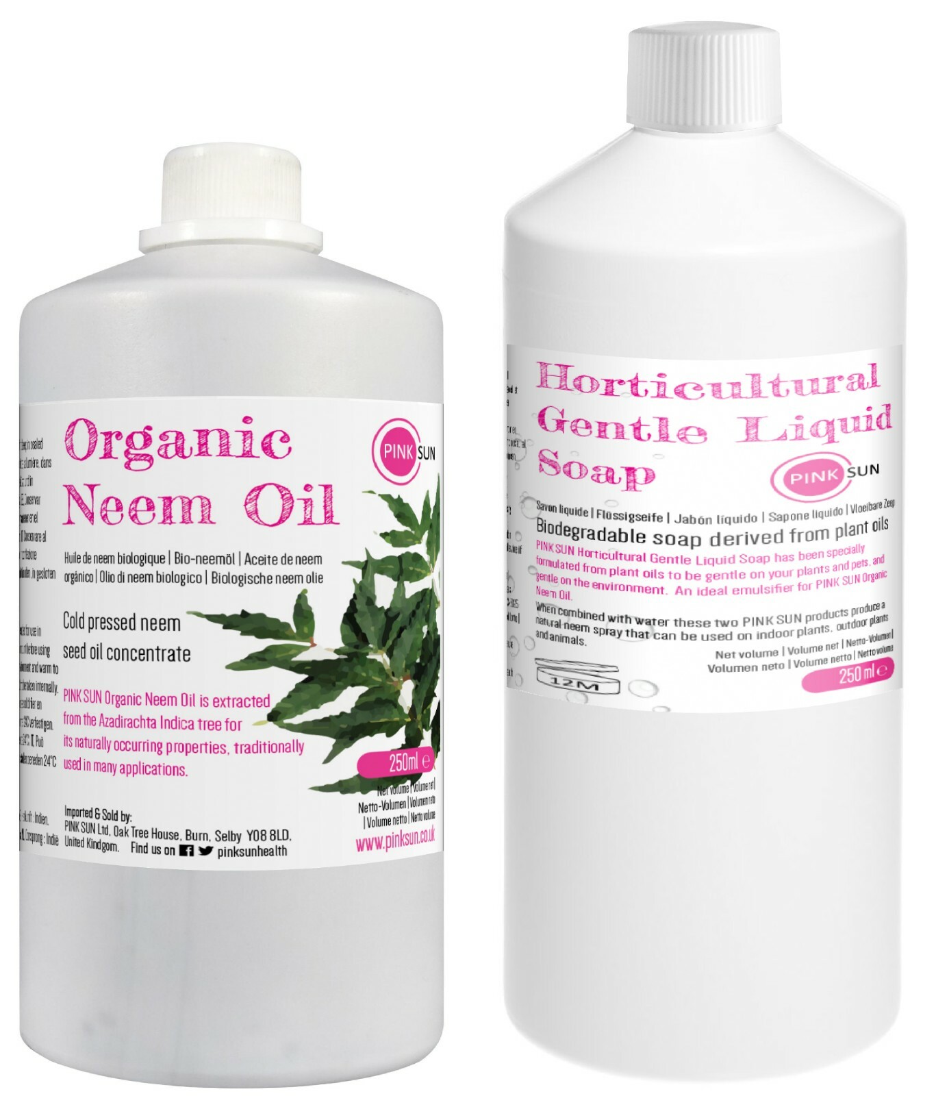 PINK SUN Organic Neem Oil & Horticultural Soap 250ml Plant Wash Insect