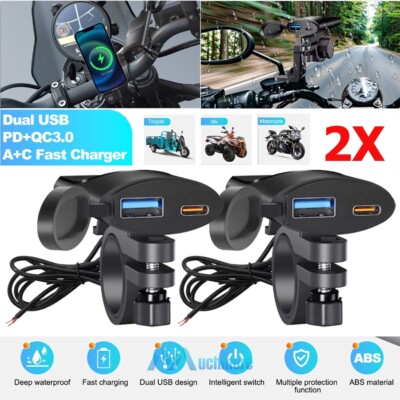 1/2X Motorcycle ATV Dual Fast Charger PD USB QC3.0 GPS Cell Phone Smart Charger