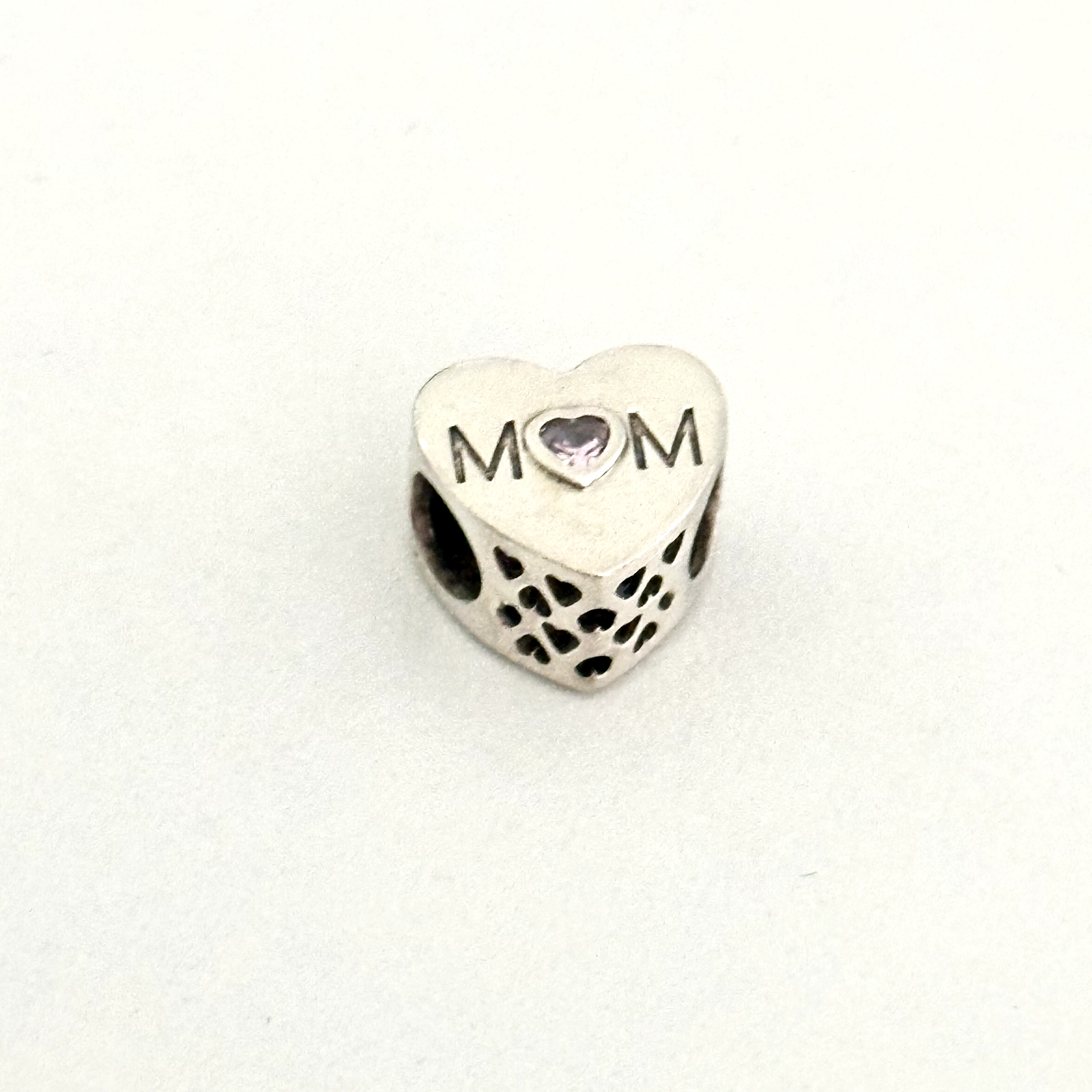 Pandora Sterling Silver Mother Heart Pink CZ Charm Bead for Mom