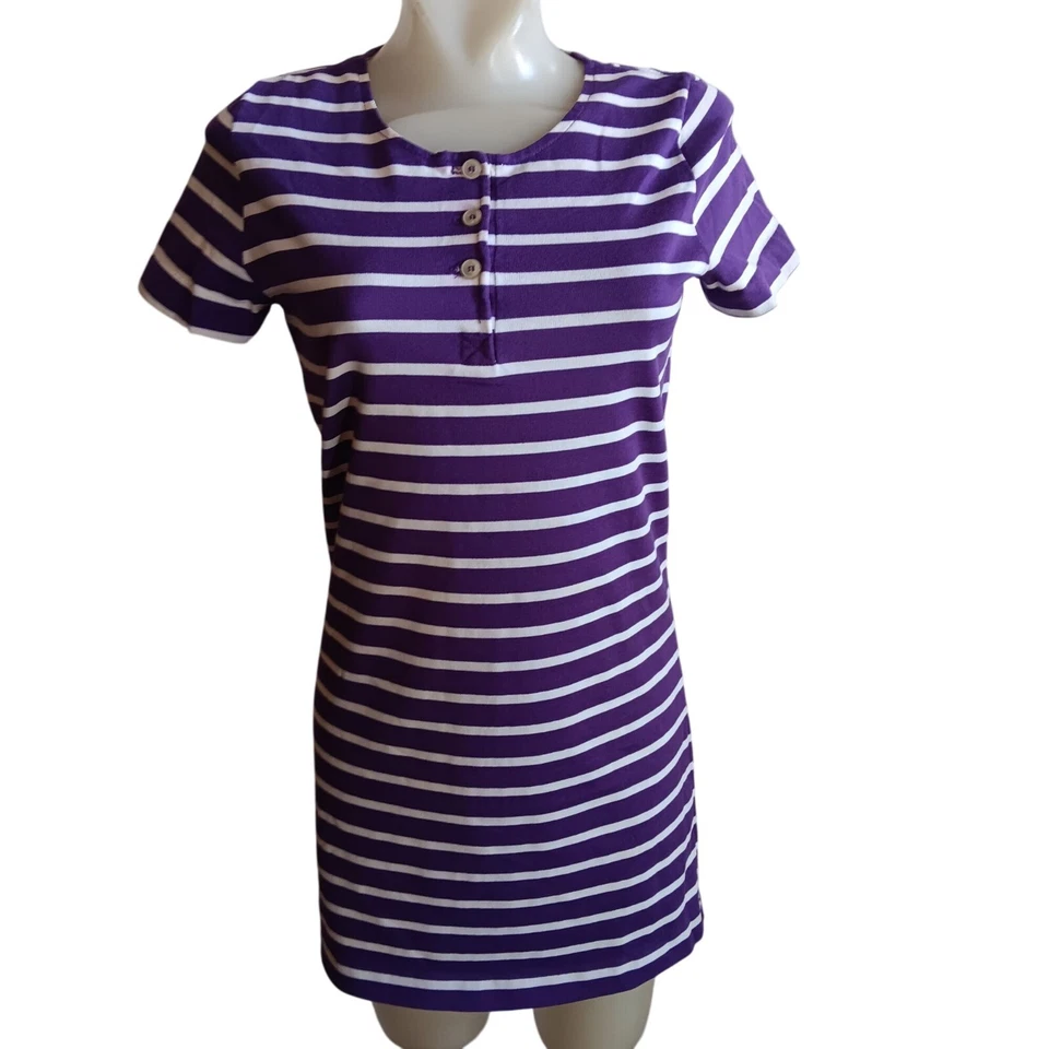 Women's Small Vintage T-shirt Dress Striped Purple Henley Bobbie Brooks 1970's - Image 2 of 4