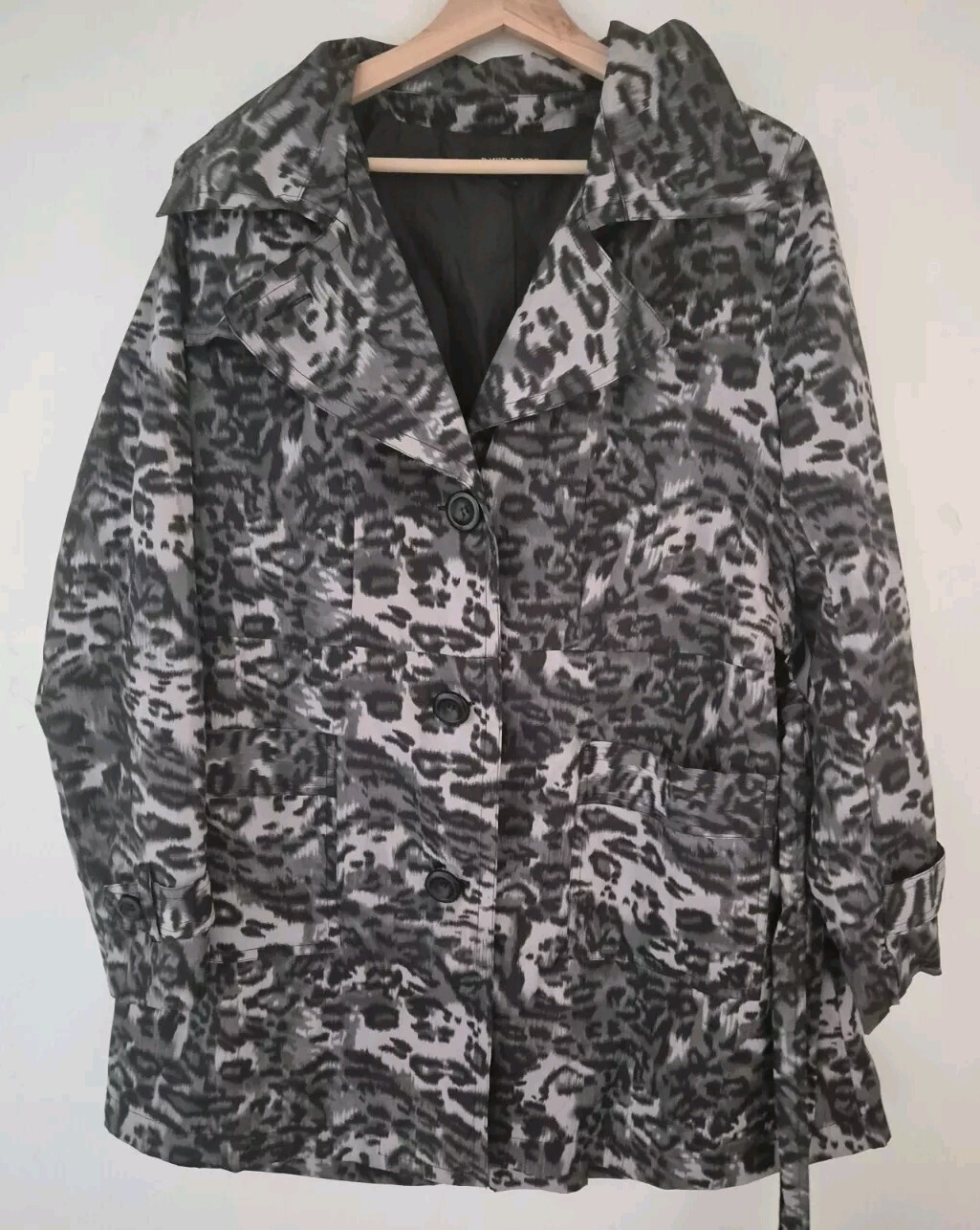 Raincoat Sz 16 David Jones Belted Printed Animal Grey Trench Coat