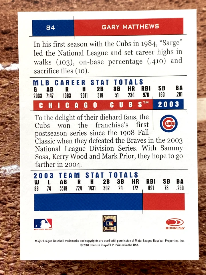 2004 Donruss Team Heroes Gary Matthews #84 - Image 2 of 2