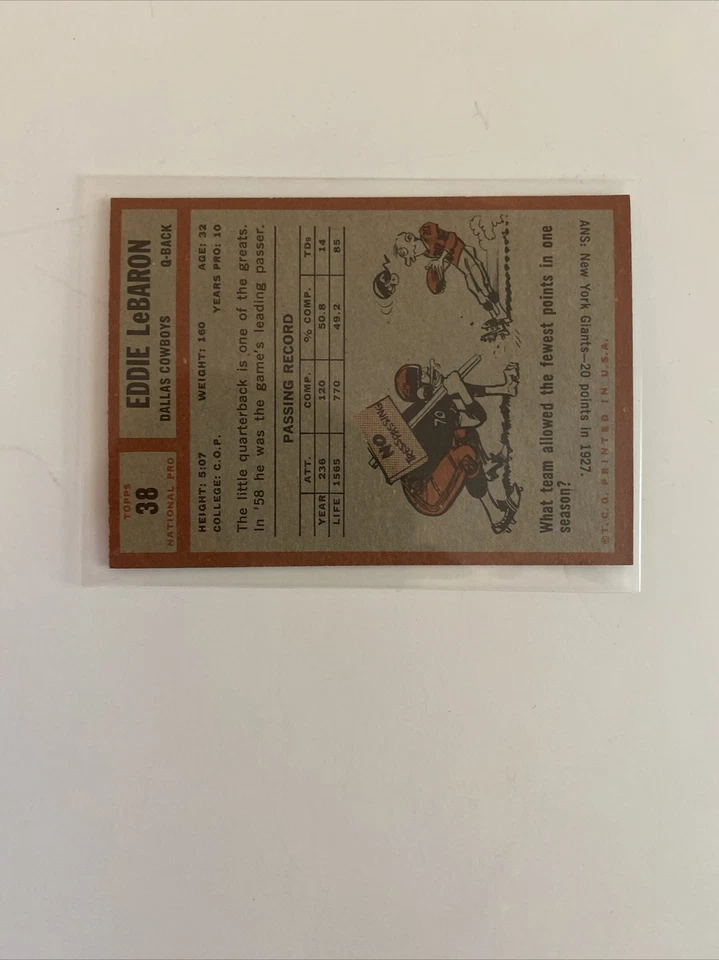 1962 Topps Eddie LeBaron vg - Image 2 of 2