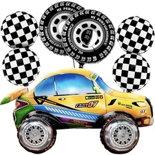 KatchOn Race Car Balloons for Birthday Boy - 44 Inch Pack of 6 | Black and Wh...