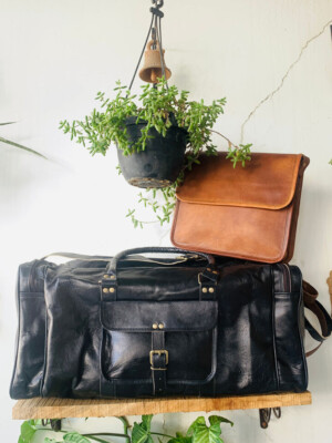 Ledertasche Reisetasche 24 Zoll Gepäck schwarz Weekender kostenlose Umhängeta...