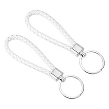 Braided Leather Keychain PU Key Ring Woven Decoration Lanyard Strap for White