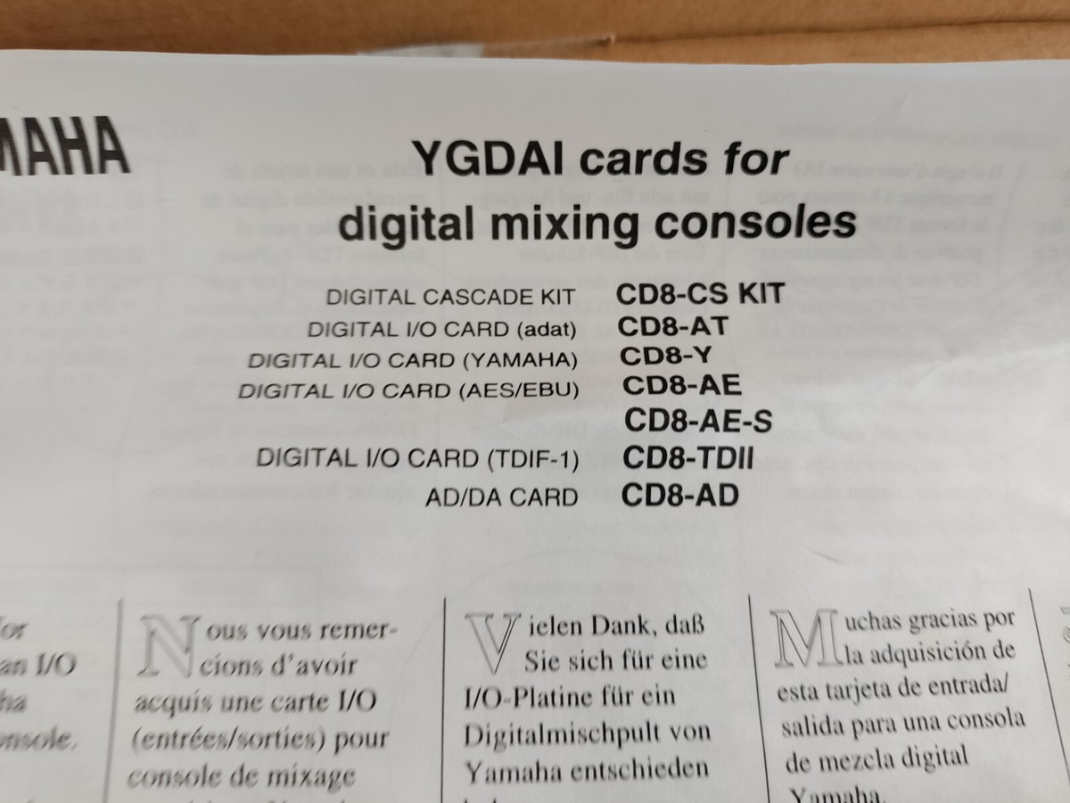 Yamaha CD8-AT デジタルI/Oカード Yamaha CD8-AT ADAT Optical I/O Card 8-Channel for 02R 03D Digital