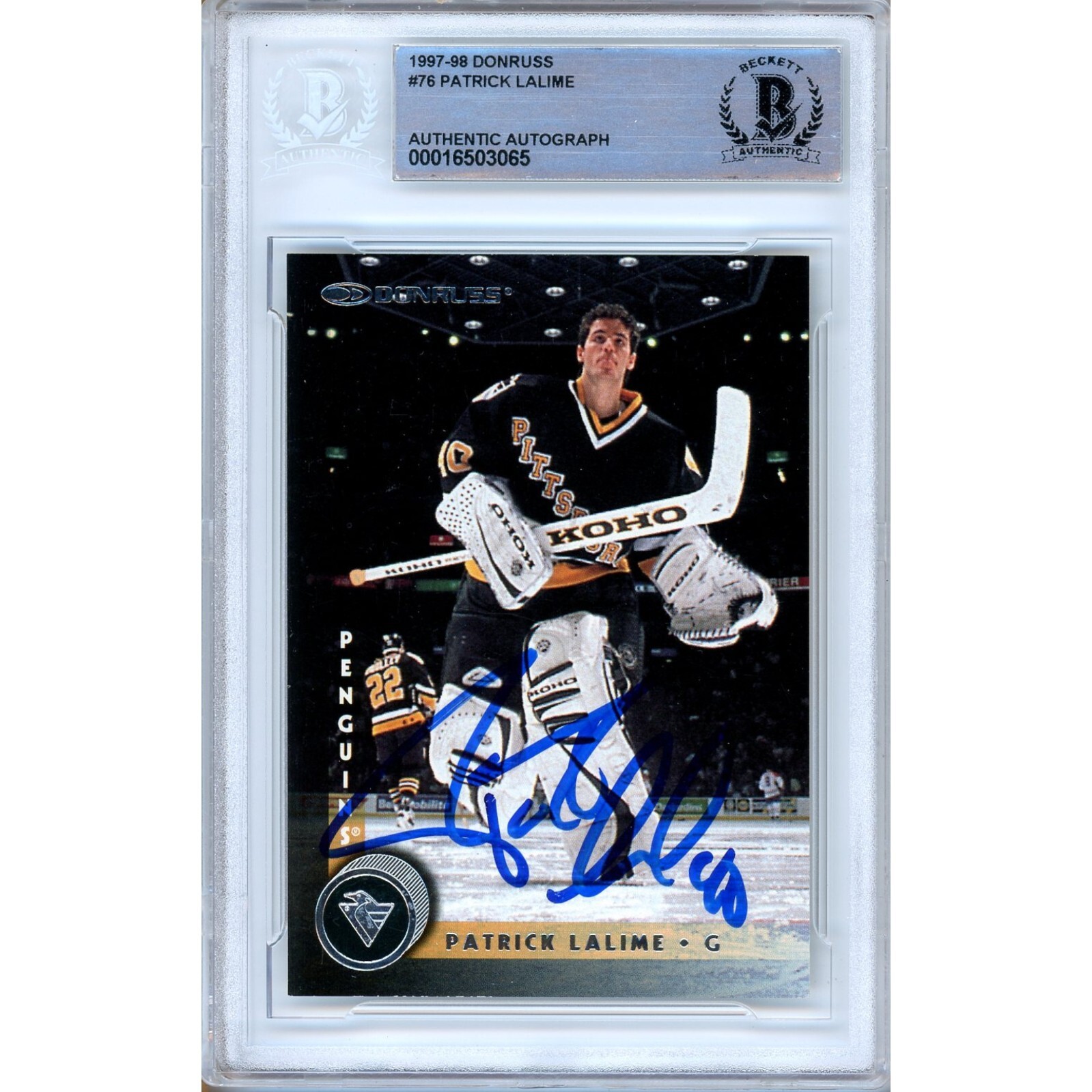 Patrick Lalime Pittsburgh Penguins Auto 1997-98 Donruss BAS Auth Autograph Slab