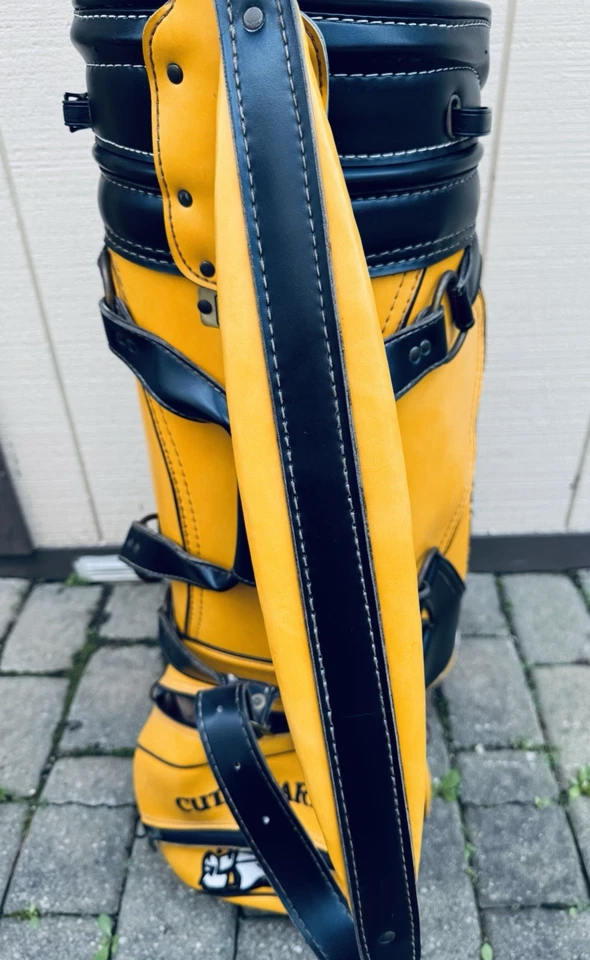 Bolsa de golfe vintage Belding couro CUTTY SARK amarela e preta EUA - Imagem 4 de 4