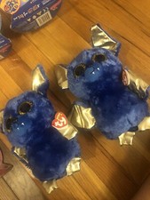 2 Ty Beanie Boos With Tags 10 Inch Blue Ozzy Bat Halloween
