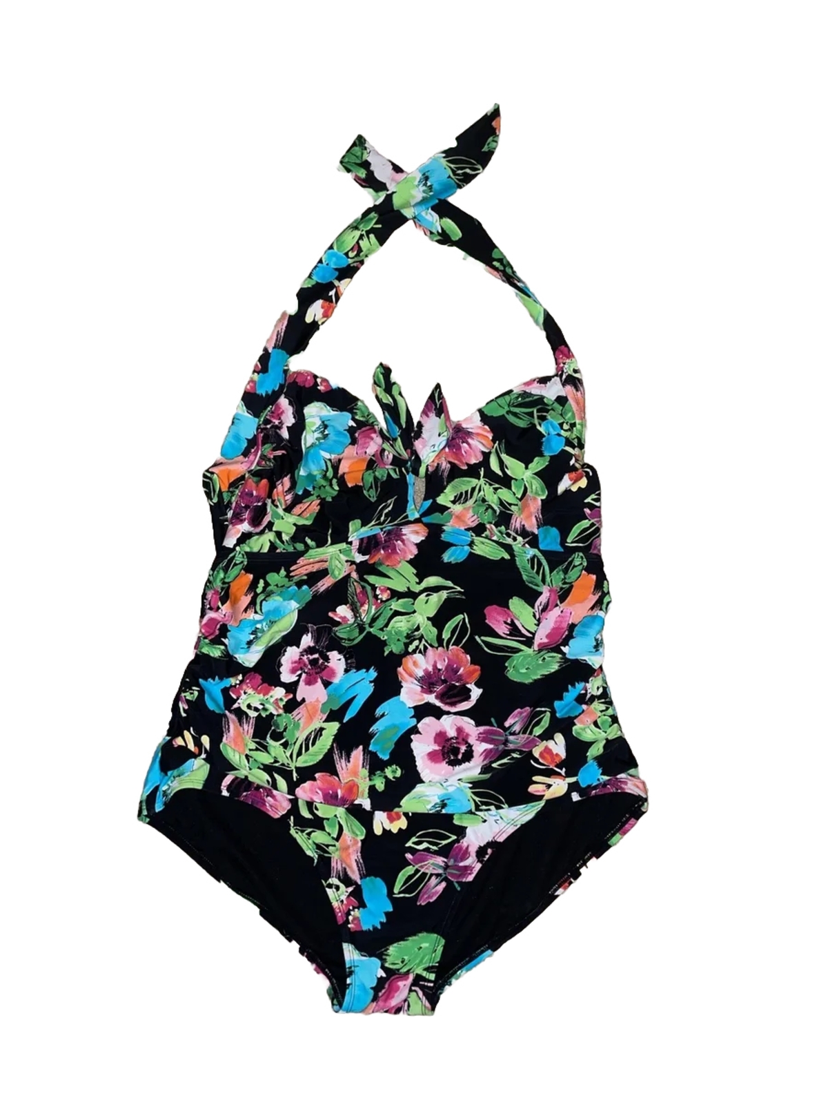 Catalina black floral halter top one-piece bathing su - Gem