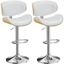 Bar Stools Set of 2 Bentwood Counter Chair Adjustable Swivel Faux Leather Ash