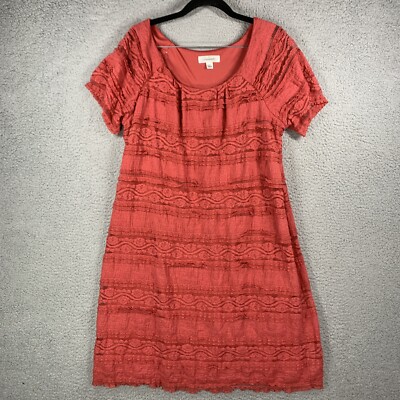 Dressbarn Women Dress Lace Tiered Ruffle 16 Coral Pink Lined