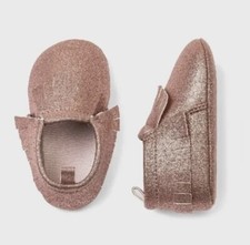 Cat Jack Baby Girl s Moccasin Shoes Fringe Pink Glitter Metallic Sparkly 0-3M