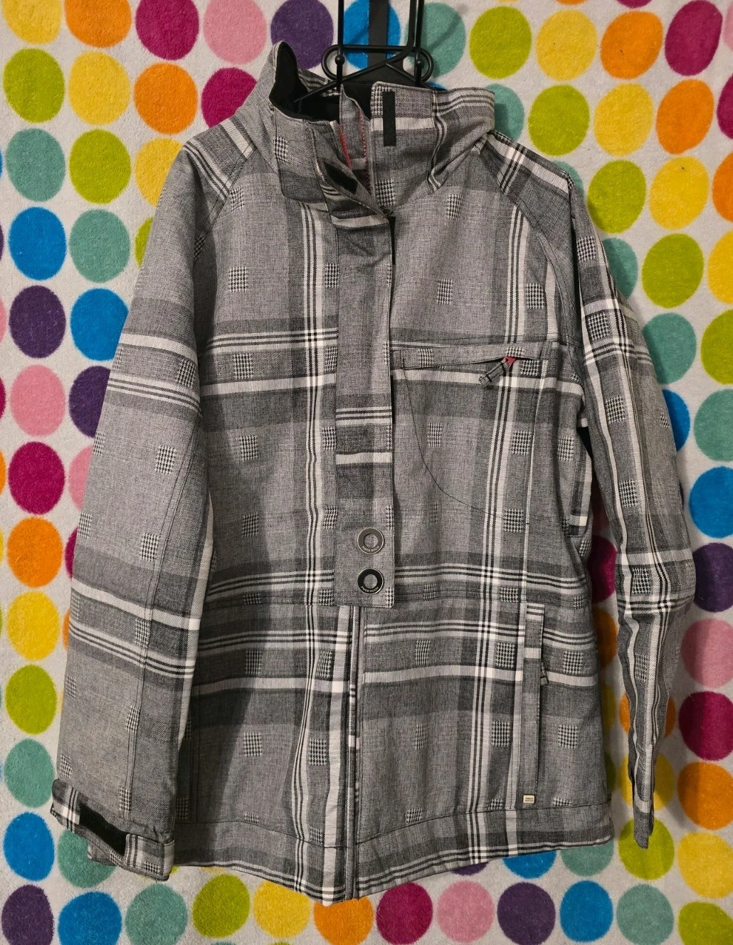PWDR Room Gray Plaid Ski Jacket Snow Women’s Medium Waterproof