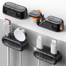 Magnetic Cable Clips - Chfeila 4Pack Dual Slot 360 Rotating Black-4Pack