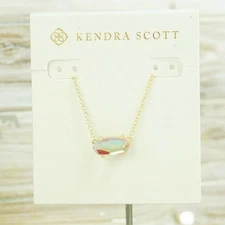 NWT Kendra Scott Ever Blush Dichroic Pendant Necklace Gold Tone