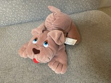 8" VINTAGE 1985 PRESTIGE TOY CORP STUFFED ANIMAL PLUSH BROWN PUPPY DOG BLUE EYES