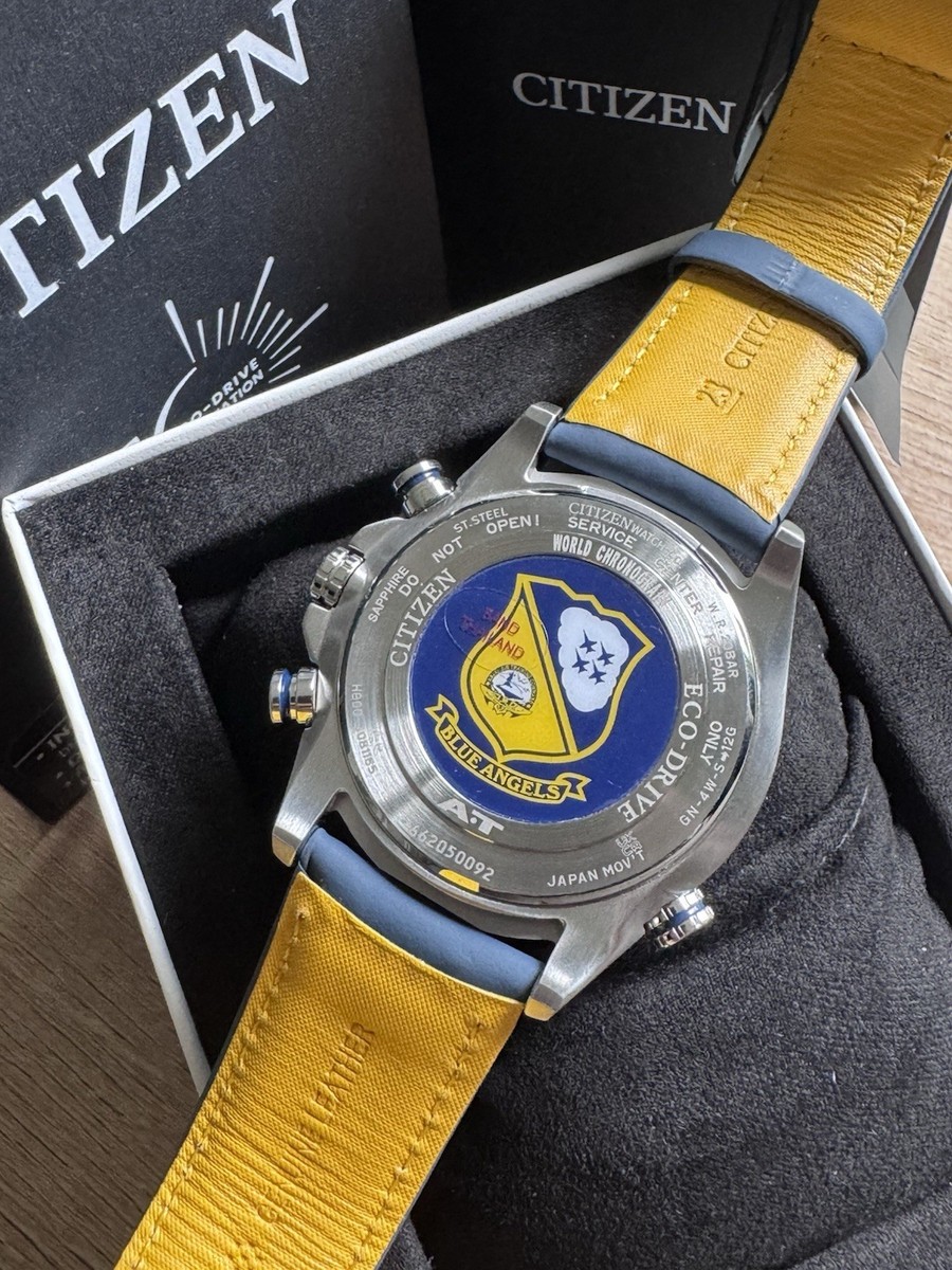Citizen Eco-Drive Blue Angels A-T World Time Chronograph Blue Leather View 3