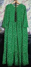 Vintage style emerald green & white polka dot print smock dress size 14 Roman