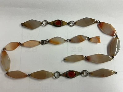 Vintage Banded Agate and orange cabochon necklace - Broken - Image 1 of 4