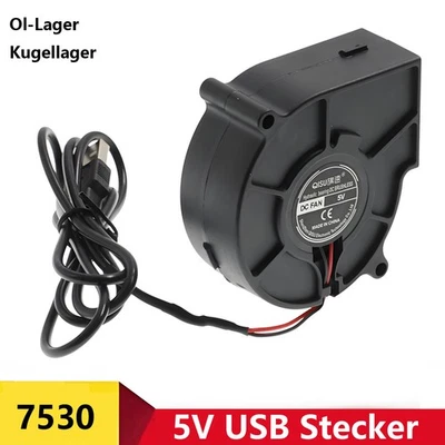 MARKENLOS Stilles 7530 Turbine Radiallüfter Lüfter DC 5V USB Stecker für 3D Printer 75 cm