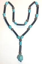 Kette Silber schwarze Koralle und Türkis