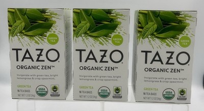 Lot of 3 TAZO Organic Zen Green Tea 48 Bags Caffeinated  BB 05/2027 Sealed