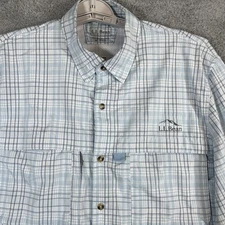 L.L. Bean Hiking Shirt Mens Medium Blue Plaid vented LS Zip Pocket