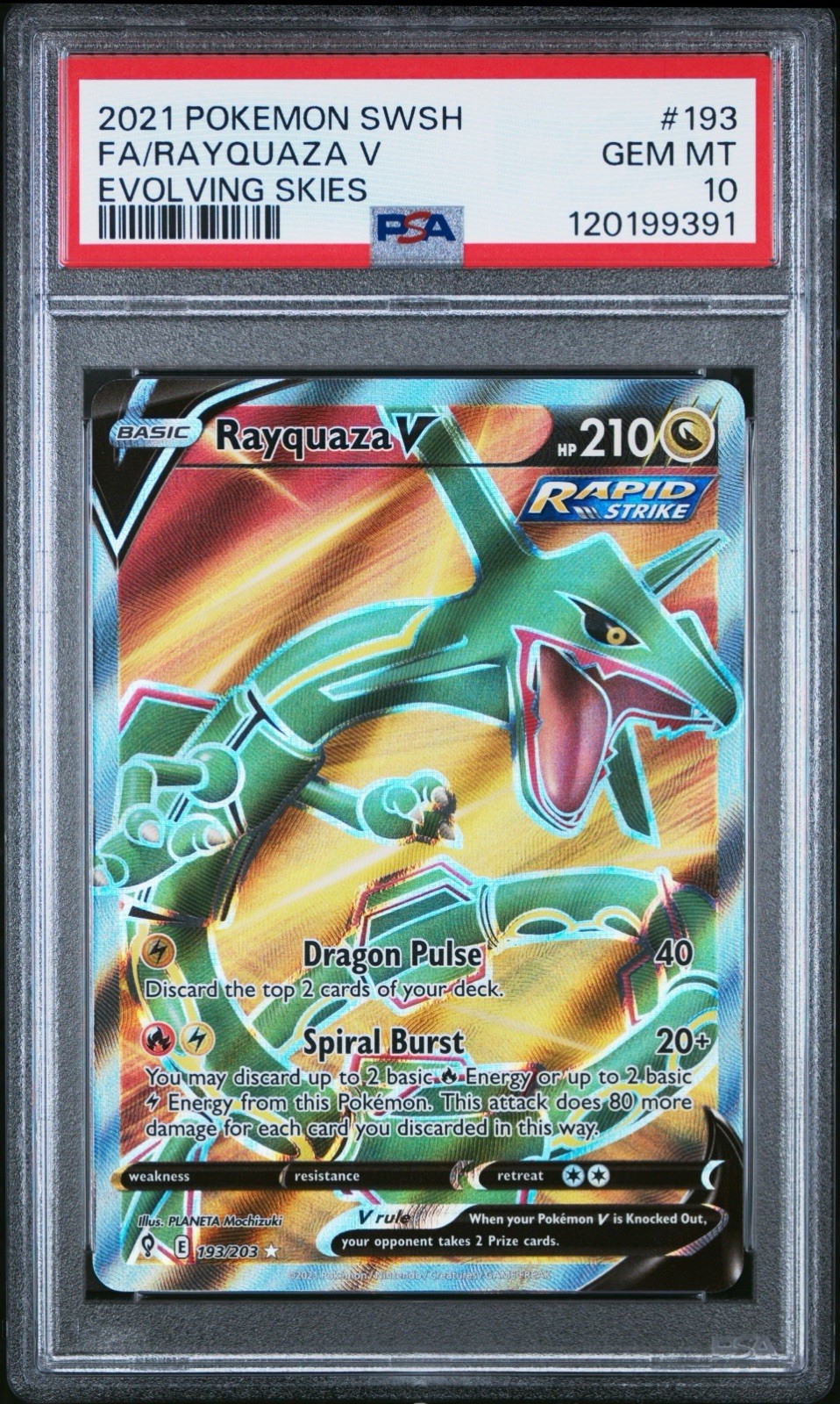 Pokémon Rayquaza V 193/203 Evolving Skies Full Art Holo (2021) | PSA 10 |